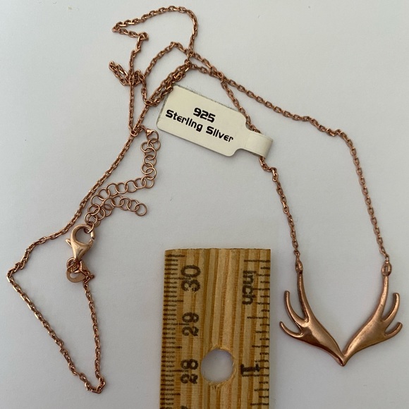 925 Silver horn or bird seagull antler necklace 14k rose gold plated - Picture 2 of 2